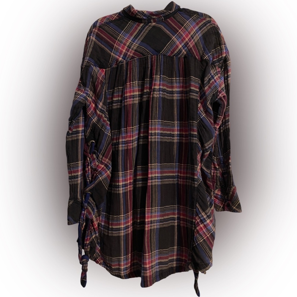 Free People Nordic Side Lace-Up Flannel Button Down Top Size Large - Picture 5 of 10